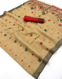 Beautiful Beige Pure Munga Cotton Silk Saree With Pleasant Blouse Piece
