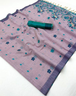Appealing Lavender Pure Munga Cotton Silk Saree With Mellifluous Blouse Piece