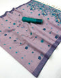 Appealing Lavender Pure Munga Cotton Silk Saree With Mellifluous Blouse Piece
