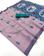 Trendy Lavender Pure Munga Cotton Silk Saree With Profuse Blouse Piece