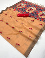 Captivating Peach Pure Munga Cotton Silk Saree With Murmurous Blouse Piece