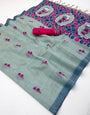 Fragrant Sea Green Pure Munga Cotton Silk Saree With Denouement Blouse Piece