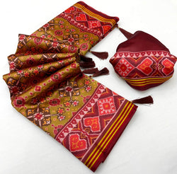 Charming Mustard Printed Patola Handloom Silk Saree With Dulcet Blouse Piece