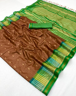 Profuse Brown Pure Zari Weaving Banarasi Tussar Silk Saree With Enthralling Blouse Piece