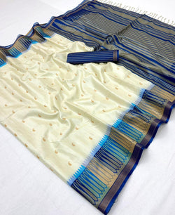 Mesmeric Off White Pure Zari Weaving Banarasi Tussar Silk Saree With Ornate Blouse Piece