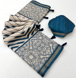 Magnetic Blue Printed Cotton Silk Saree With Delectable Blouse Piece