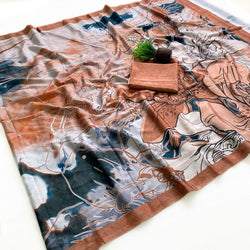Sensational Multicolor Digital Printed Satin Silk Saree With Invaluable Blouse Piece