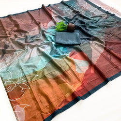 Resplendent Multicolor Digital Printed Satin Silk Saree With Designer Blouse Piece