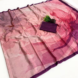 Incomparable Multicolor Digital Printed Satin Silk Saree With Elaborate Blouse Piece