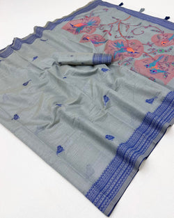 Wonderful Grey Pure Munga Cotton Silk Saree With Stunner Blouse Piece