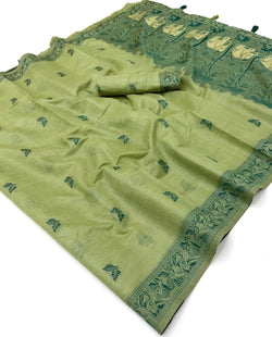 Dalliance Green Pure Munga Cotton Silk Saree With Felicitous Blouse Piece