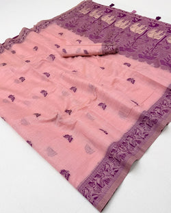Groovy Pink Pure Munga Cotton Silk Saree With Propinquity Blouse Piece
