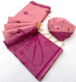 Comely Pink Pure Munga Cotton Silk Saree With Vestigial Blouse Piece