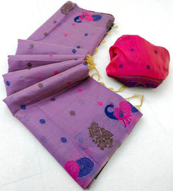 Quintessential Lavender Pure Munga Cotton Silk Saree With Palimpsest Blouse Piece