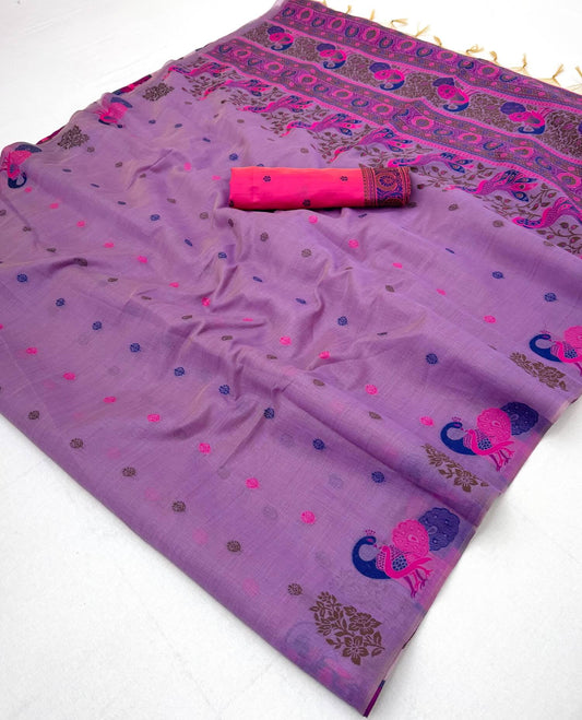 Quintessential Lavender Pure Munga Cotton Silk Saree With Palimpsest Blouse Piece