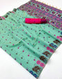 Flamboyant Sea Green Pure Munga Cotton Silk Saree With Imaginative Blouse Piece