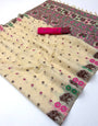 Delightful Beige Pure Munga Cotton Silk Saree With Adorable Blouse Piece