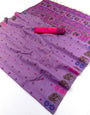 Symmetrical Lavender Pure Munga Cotton Silk Saree With Effulgent Blouse Piece