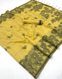 Sophisticated Yellow Pure Munga Cotton Silk Saree With Diaphanous Blouse Piece