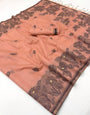 Verdant Peach Pure Munga Cotton Silk Saree With Gratifying Blouse Piece