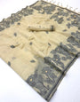 Artistic Beige Pure Munga Cotton Silk Saree With Phenomenal Blouse Piece
