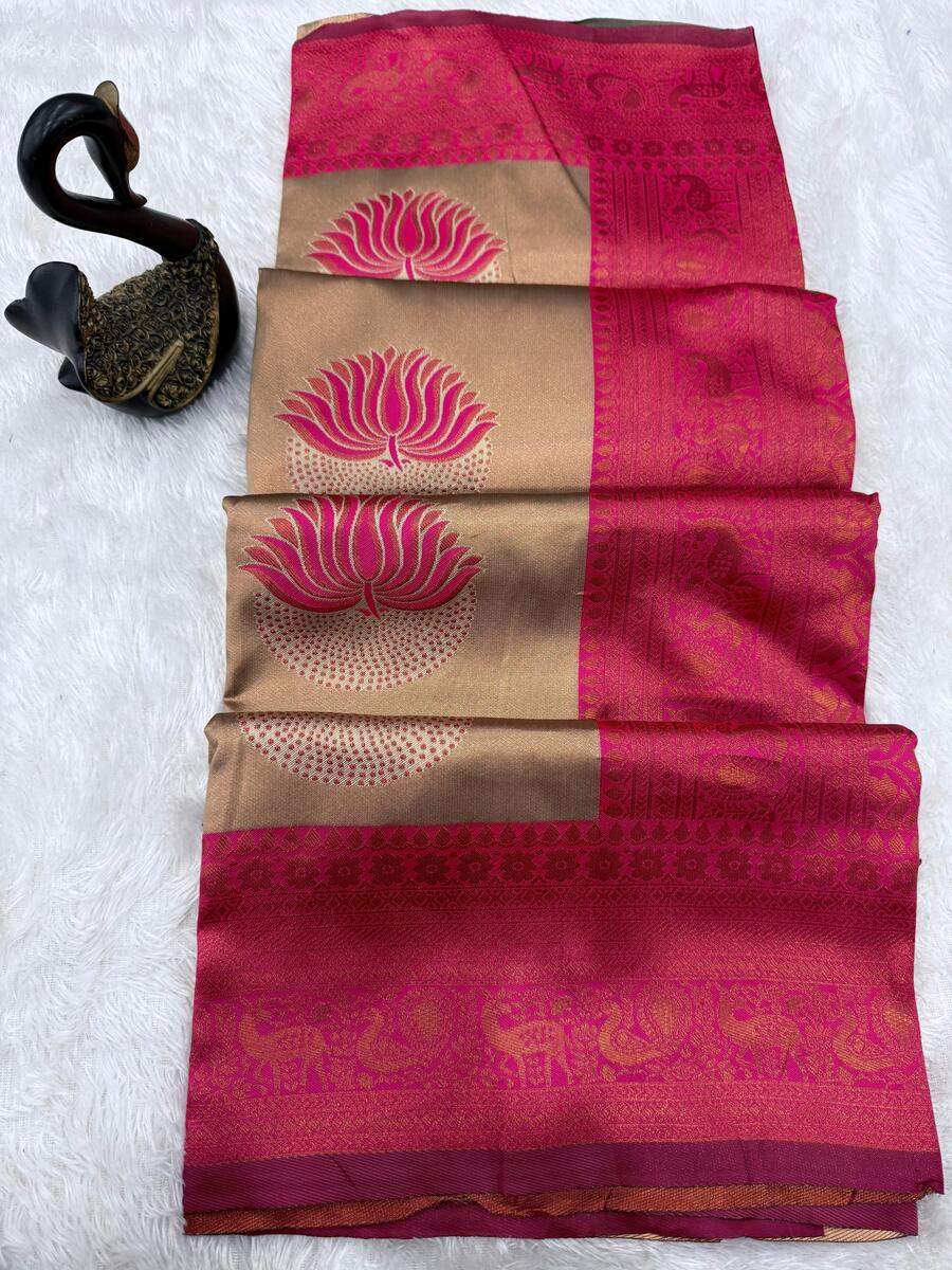 Marvellous Beige and Dark Pink Soft Silk Saree With Elaborate Blouse Piece