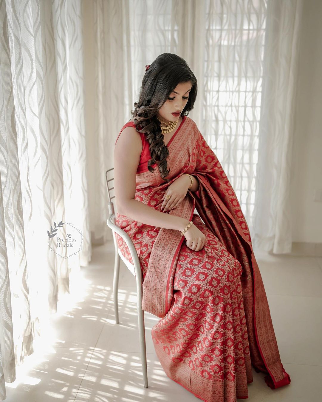 Lovely Red Soft Banarasi Silk Saree With Precious Blouse Piece