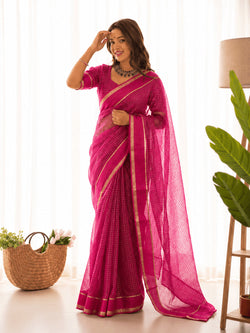 Fragrant Dark Pink Banarasi Viscose Silk Saree With Enamoring Blouse Piece