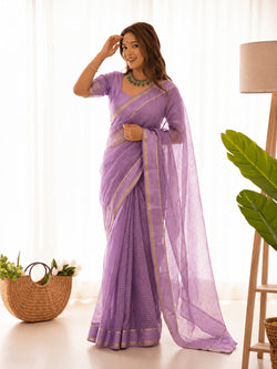 Classy Lavender Banarasi Viscose Silk Saree With Super classy Blouse Piece