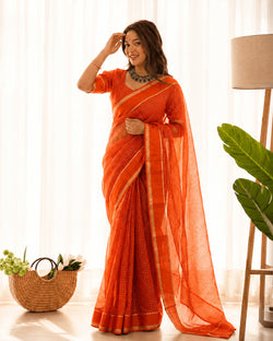 Surpassing Orange Banarasi Viscose Silk Saree With Sumptuous Blouse Piece