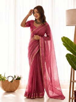 Elision Pink Banarasi Viscose Silk Saree With Mesmerising Blouse Piece