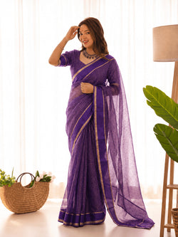 Majestic Purple Banarasi Viscose Silk Saree With Dazzling Blouse Piece