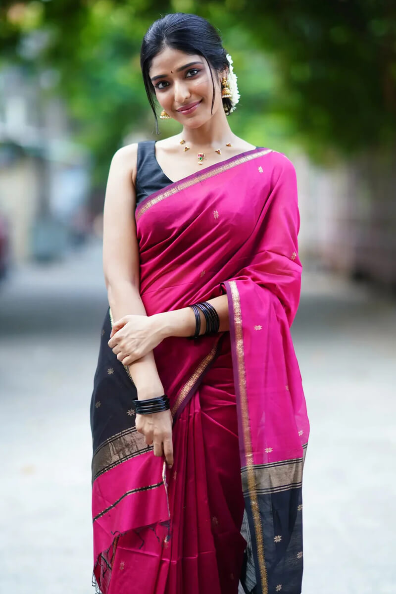 Marvellous Dark Pink Cotton Silk Saree With Lovely Blouse Piece