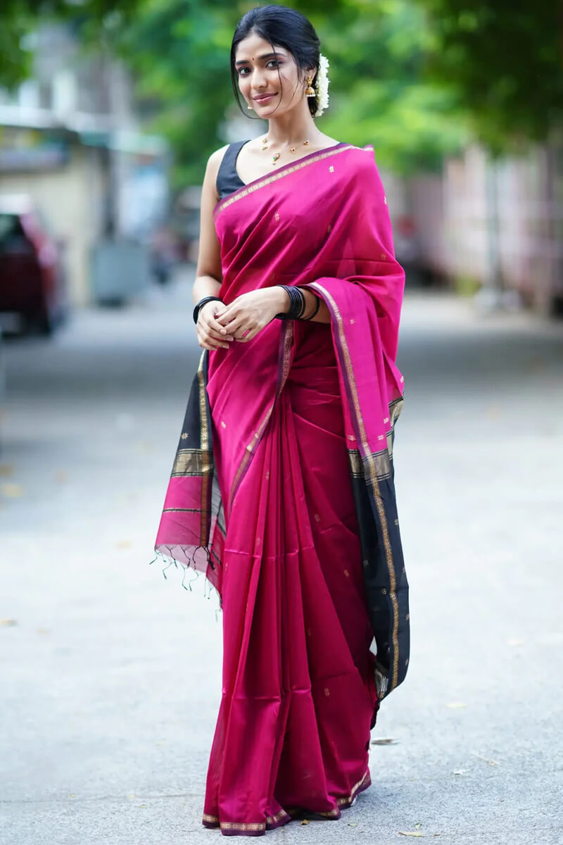 Marvellous Dark Pink Cotton Silk Saree With Lovely Blouse Piece