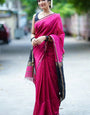 Marvellous Dark Pink Cotton Silk Saree With Lovely Blouse Piece