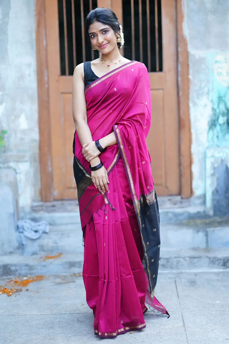 Marvellous Dark Pink Cotton Silk Saree With Lovely Blouse Piece