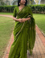 Eloquence Green Cotton Silk Saree With Lagniappe Blouse Piece