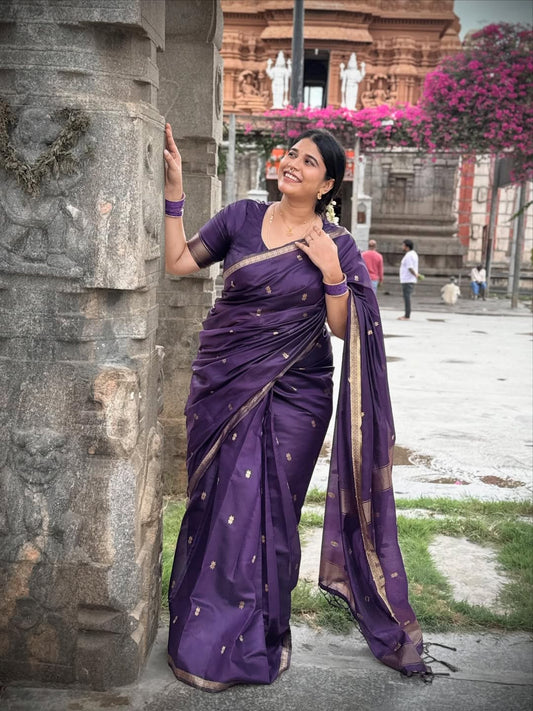 Eloquence Purple Cotton Silk Saree With Demanding Blouse Piece