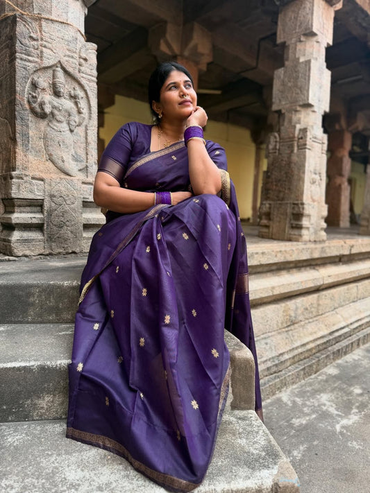 Eloquence Purple Cotton Silk Saree With Demanding Blouse Piece
