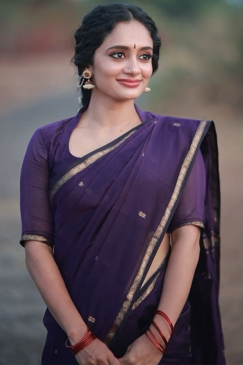 Sumptuous Purple Cotton Silk Saree With Lagniappe  Blouse Piece