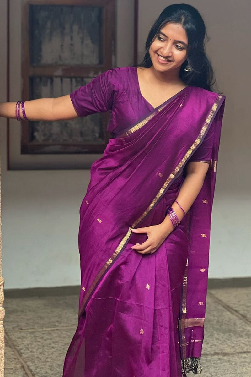 Serendipity Purple Cotton Silk Saree With Confounding Blouse Piece