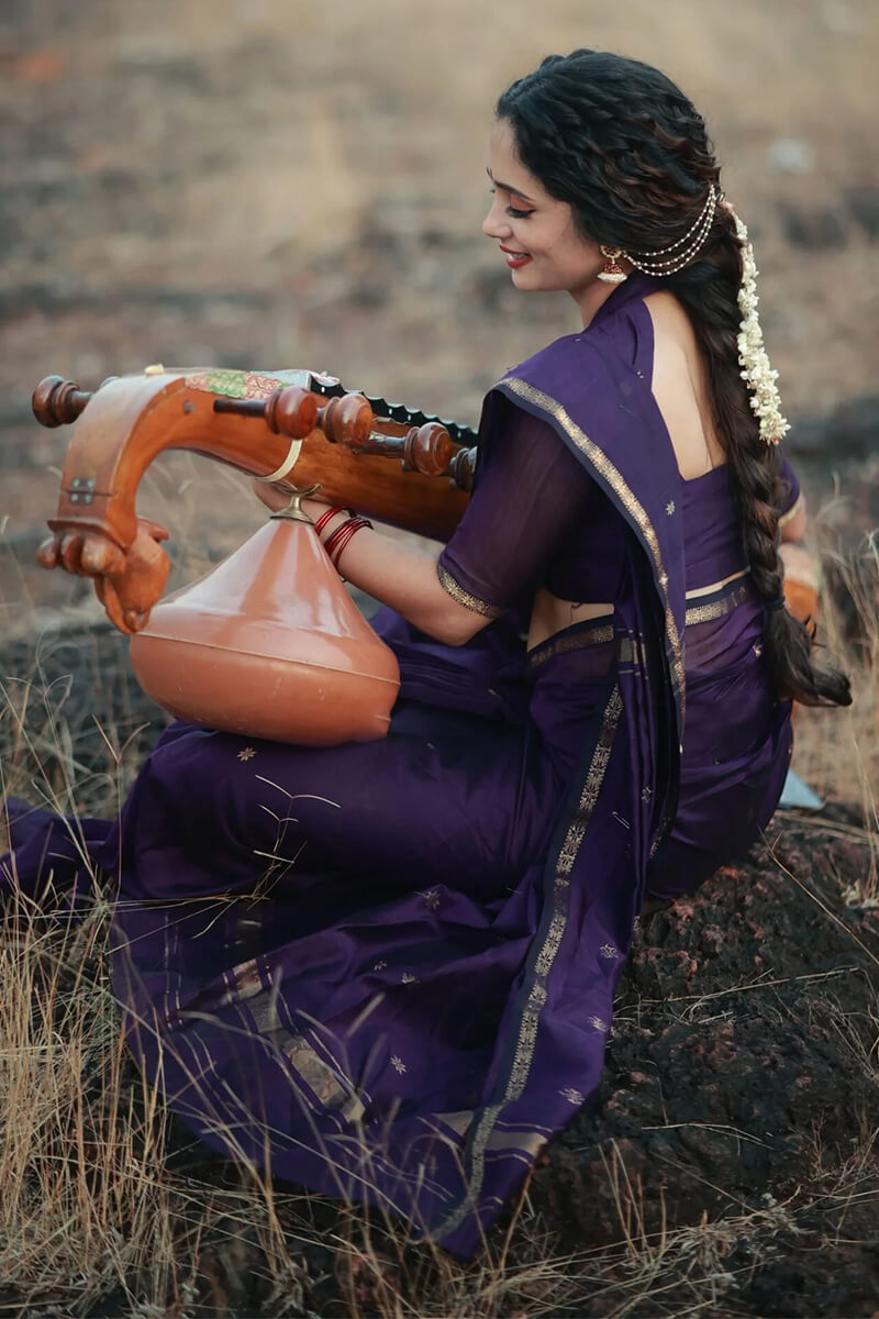 Sumptuous Purple Cotton Silk Saree With Lagniappe  Blouse Piece