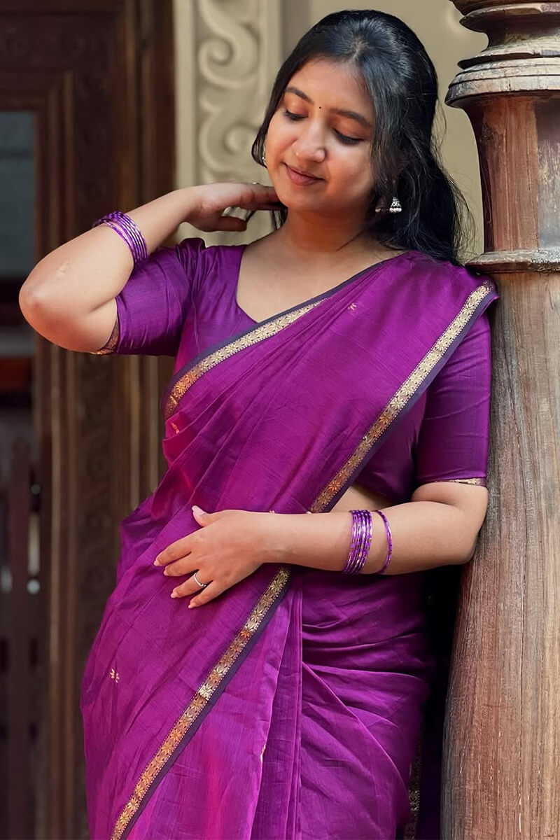 Serendipity Purple Cotton Silk Saree With Confounding Blouse Piece