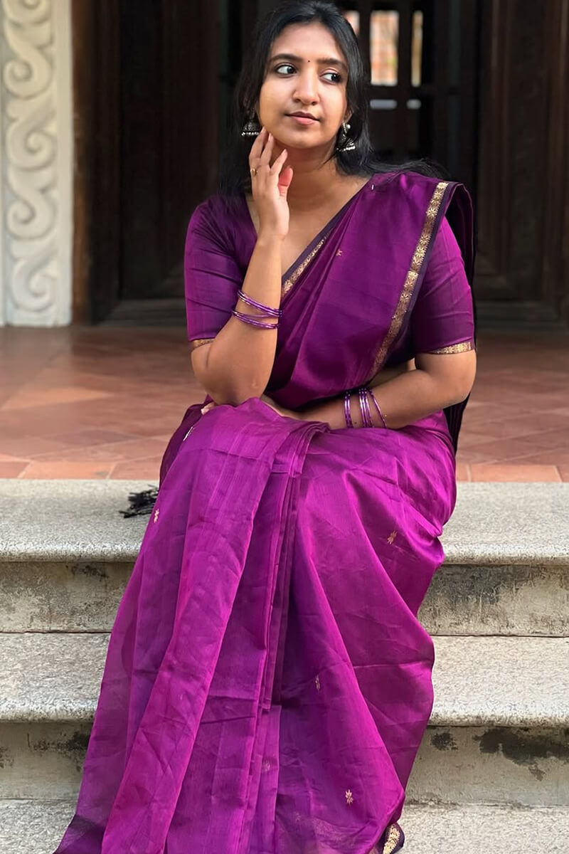 Serendipity Purple Cotton Silk Saree With Confounding Blouse Piece