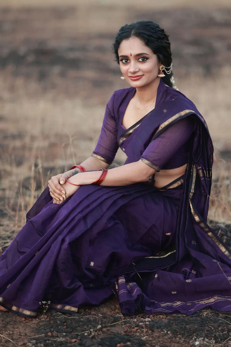 Sumptuous Purple Cotton Silk Saree With Lagniappe  Blouse Piece