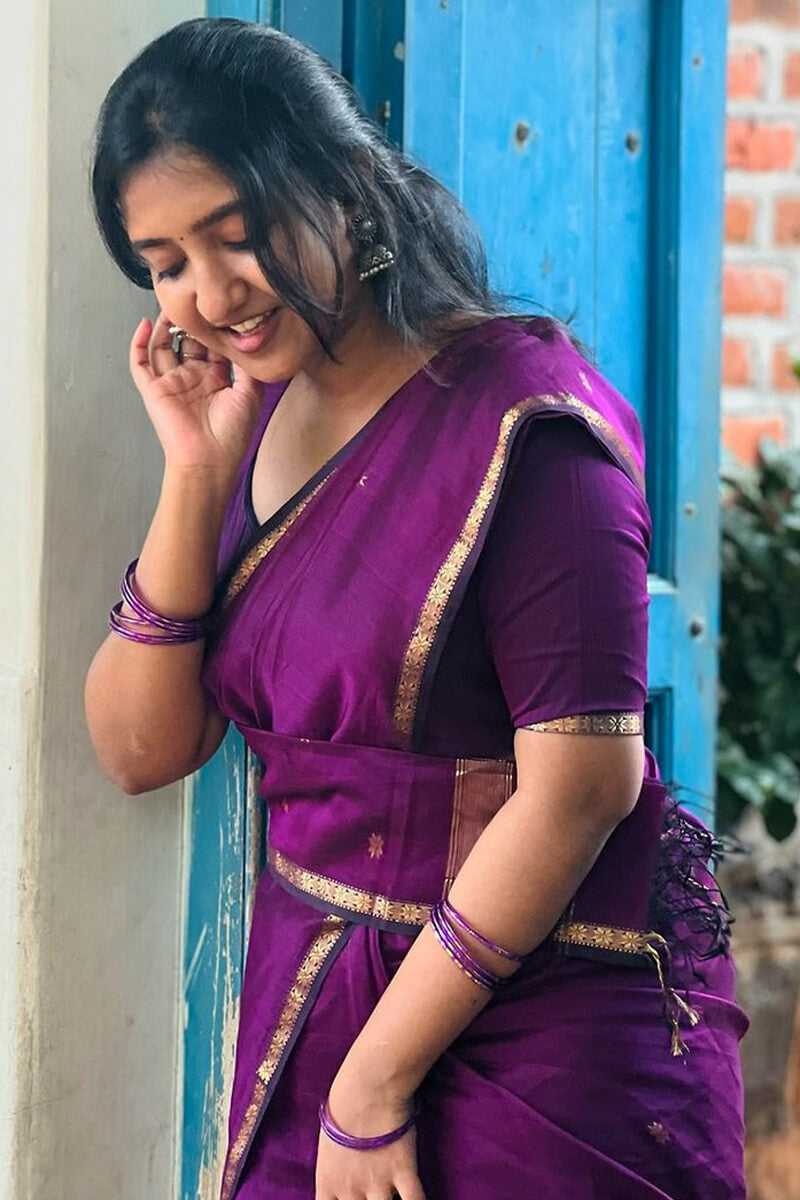 Serendipity Purple Cotton Silk Saree With Confounding Blouse Piece