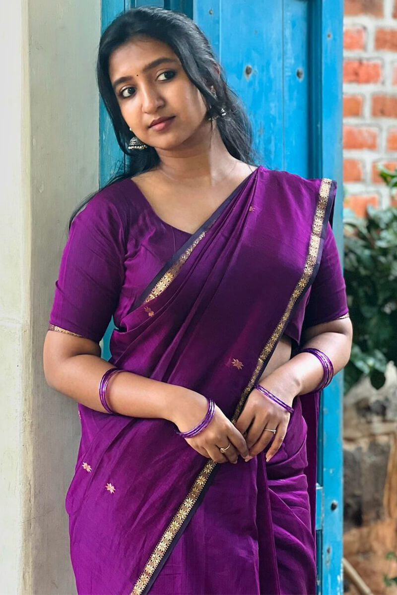 Serendipity Purple Cotton Silk Saree With Confounding Blouse Piece