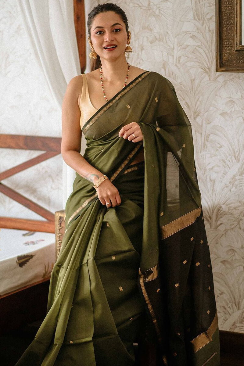 Nemesis Green Cotton Silk Saree With Susurrous Blouse Piece