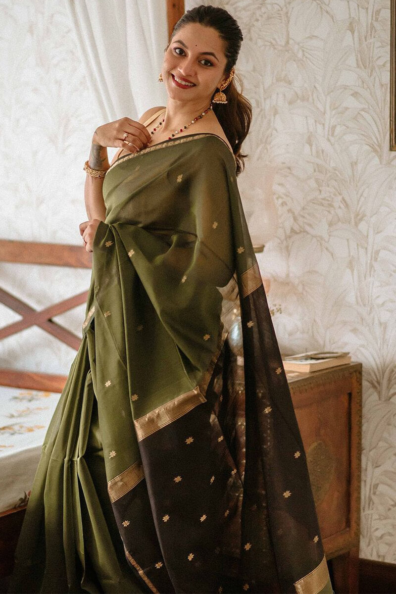 Nemesis Green Cotton Silk Saree With Susurrous Blouse Piece