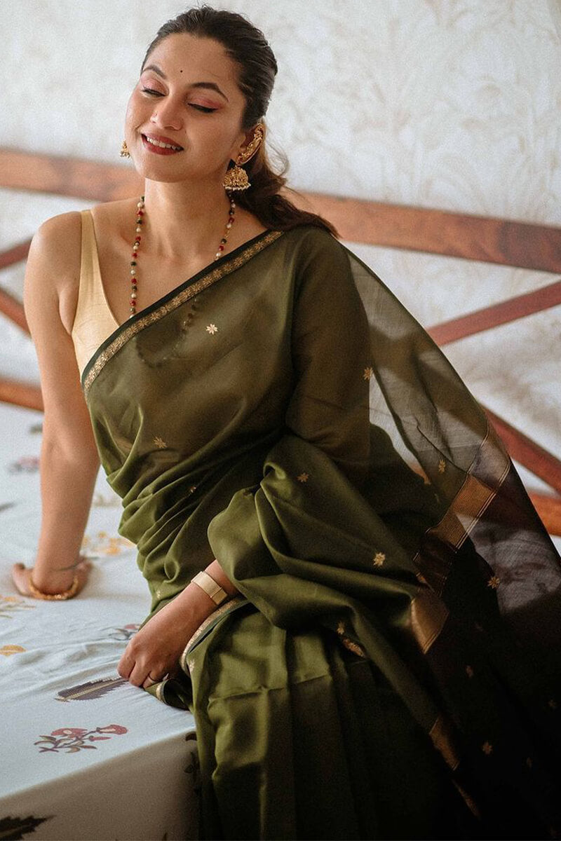 Nemesis Green Cotton Silk Saree With Susurrous Blouse Piece